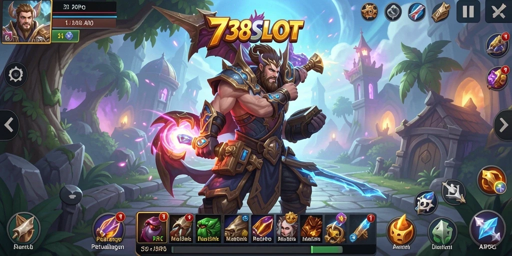 Tampilan menakjubkan dari permainan ARPG 738SLOT menunjukkan karakter dalam aksi.
