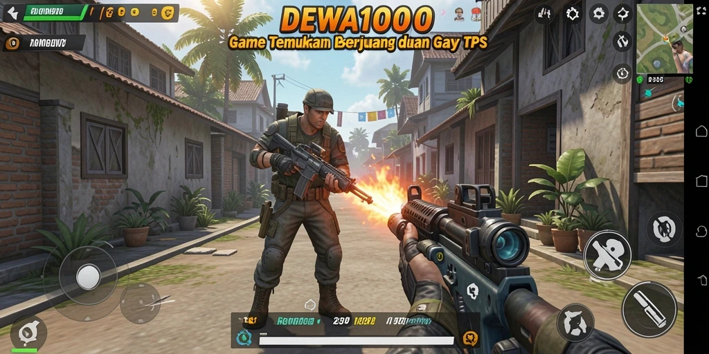 Screenshot DEWA1000 menampilkan aksi tembak-menembak yang intens.