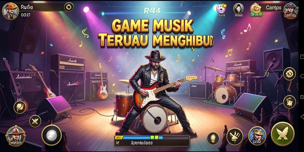 Screenshot gameplay RR44 menampilkan momen seru dalam bermain musik.