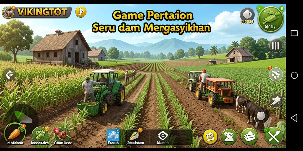 Tampilan gameplay mengasyikkan dalam VIKINGTOTO dengan berbagai aktivitas bertani.