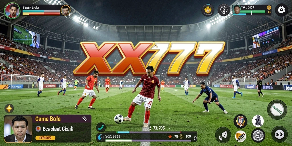 Screenshot gameplay <strong>XXX777</strong> menampilkan pertandingan sepak bola yang intens dan menegangkan.